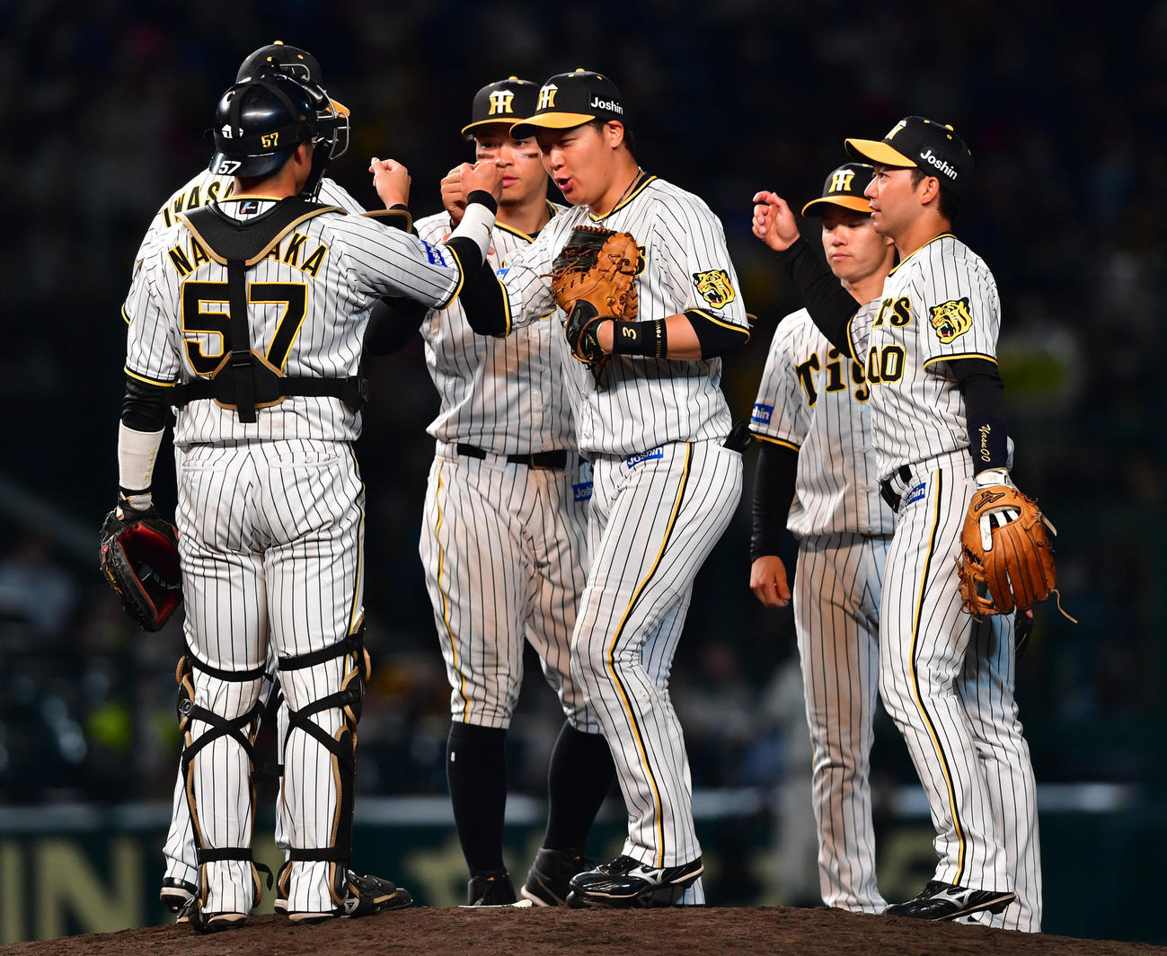 阪神対西武　西武に連勝し喜ぶ阪神ナイン（撮影・前岡正明）