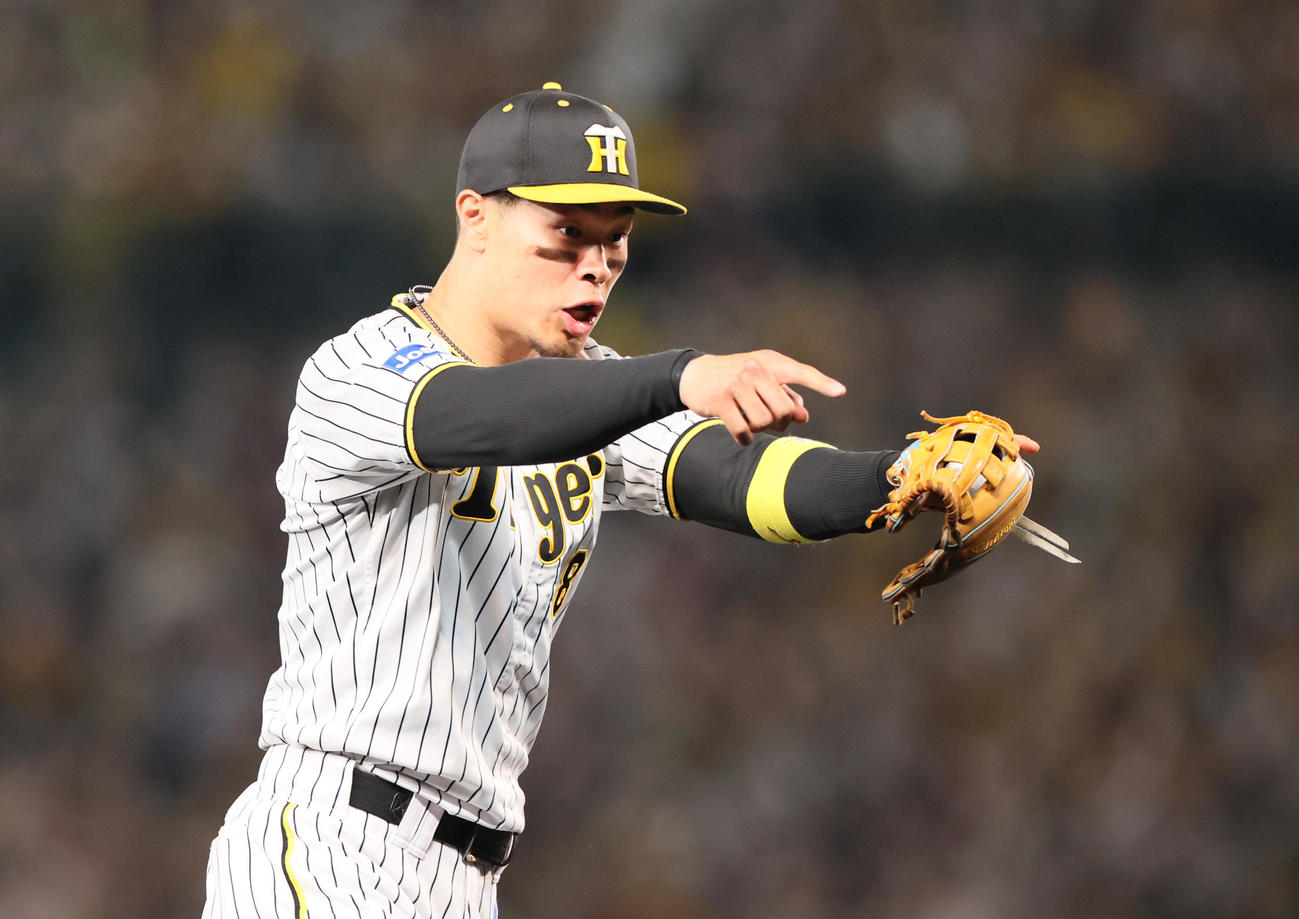 阪神対日本ハム　6回表日本ハム無死二塁、上沢の遊ゴロで三塁へ向かう二走宇佐見（左）のタッチをアピールする佐藤輝（撮影・上山淳一）