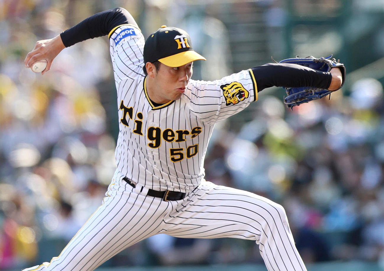 阪神対日本ハム　力投する阪神青柳（撮影・上山淳一）