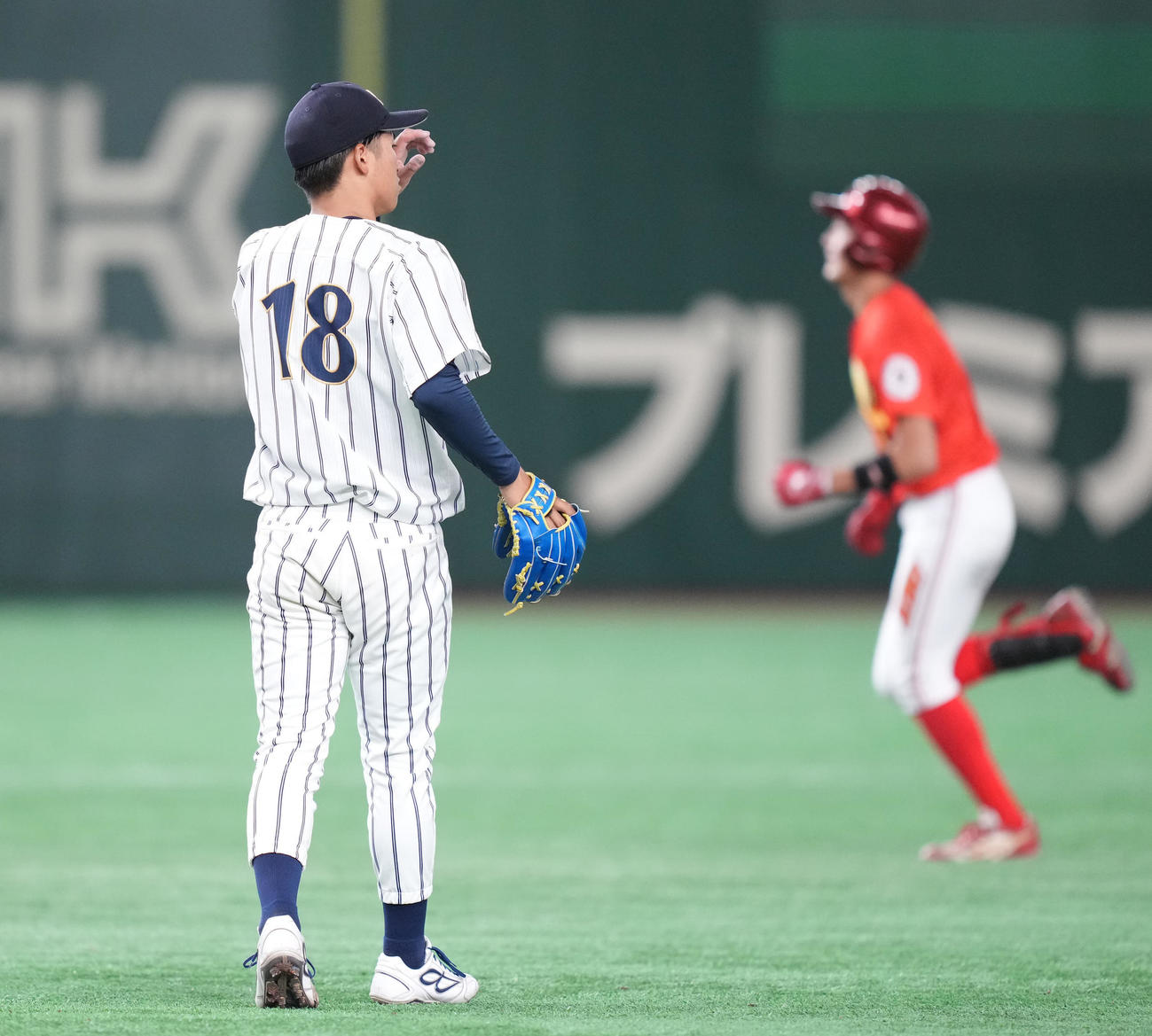 松山大対日本文理大　6回裏日本文理大2死二塁、野元に先制の2点本塁打を浴びる菊池（撮影・鈴木みどり）