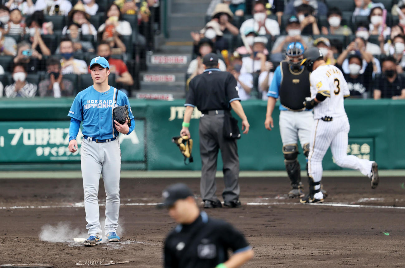 阪神対日本ハム　3回裏阪神2死一、三塁、吉田は大山に左越え3点本塁打を被弾（撮影・加藤哉）