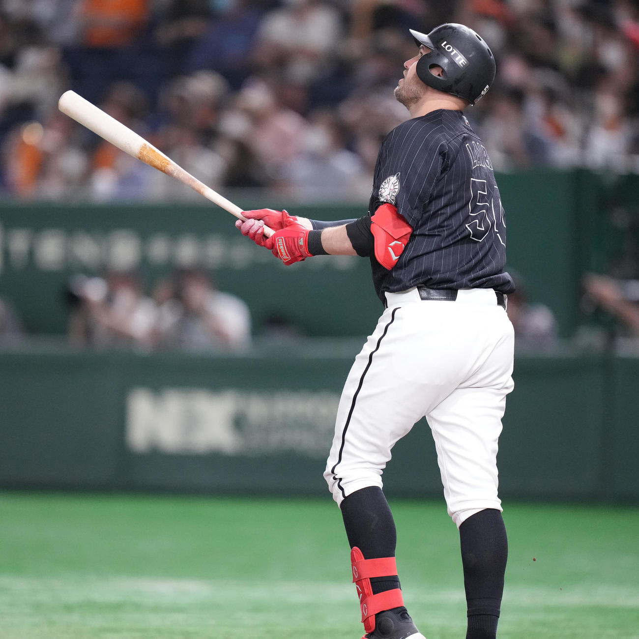 巨人対ロッテ　9回表ロッテ無死、中越えソロ本塁打を放つレアード（撮影・鈴木みどり）