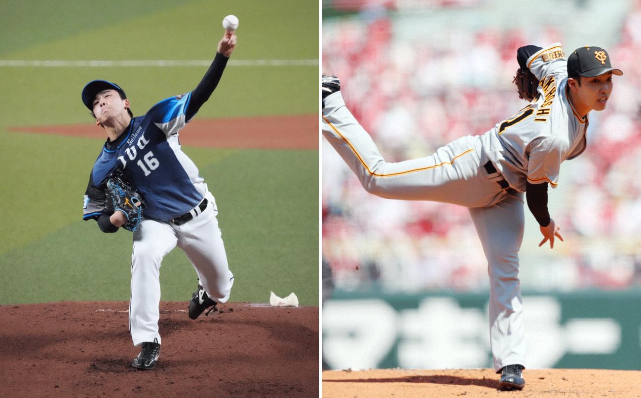 西武隅田知一郎（左）と巨人赤星優志