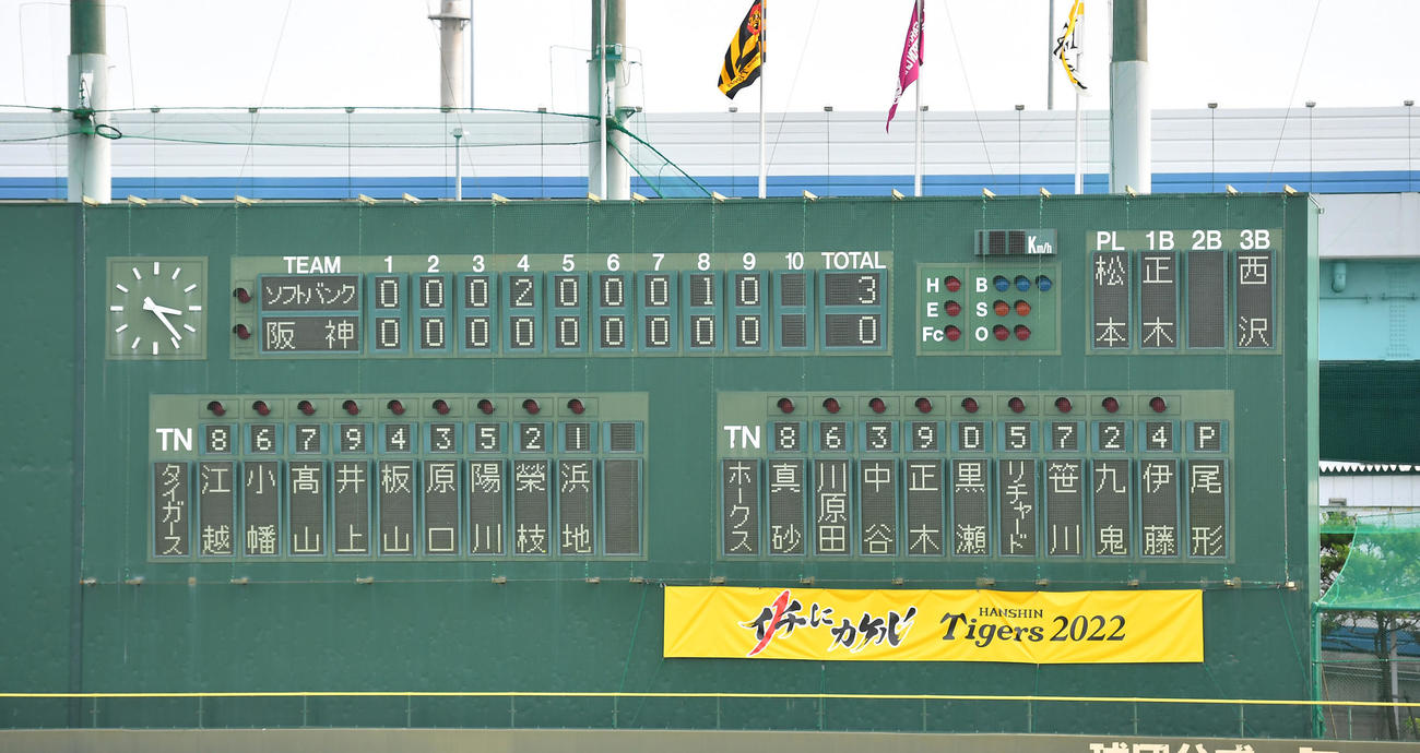 ウエスタン・リーグ阪神対ソフトバンク　ソフトバンクに完封負けで阪神の連勝がストップする