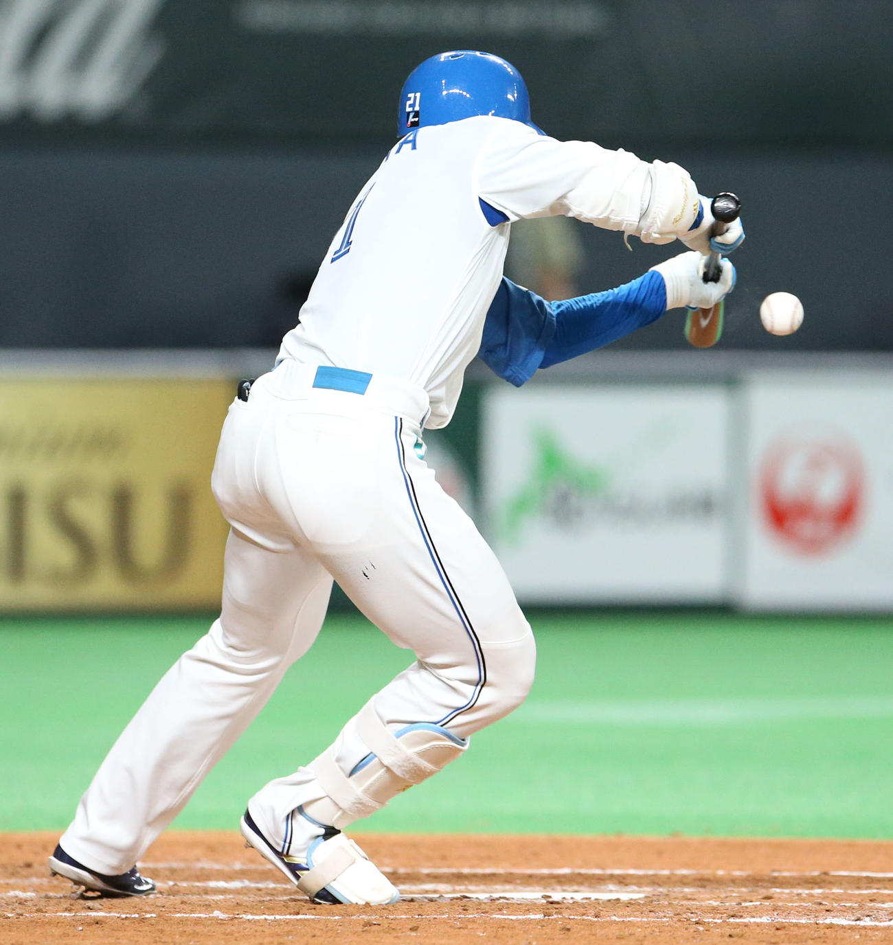 日本ハム対中日　4回裏日本ハム無死一塁、清宮は犠打を決める（撮影・佐藤翔太）