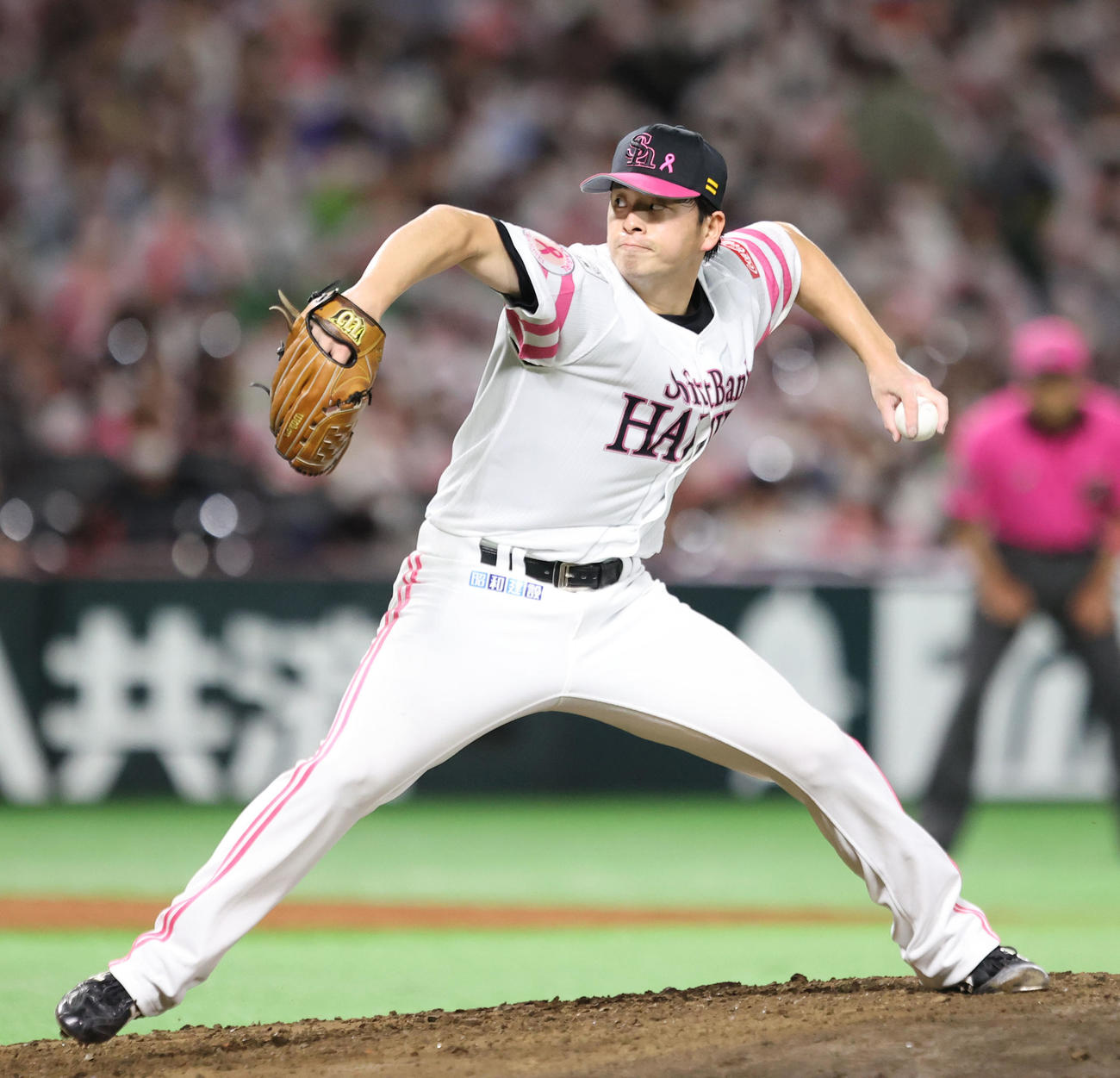 ソフトバンク対ヤクルト　先発の大関友久（撮影・梅根麻紀）