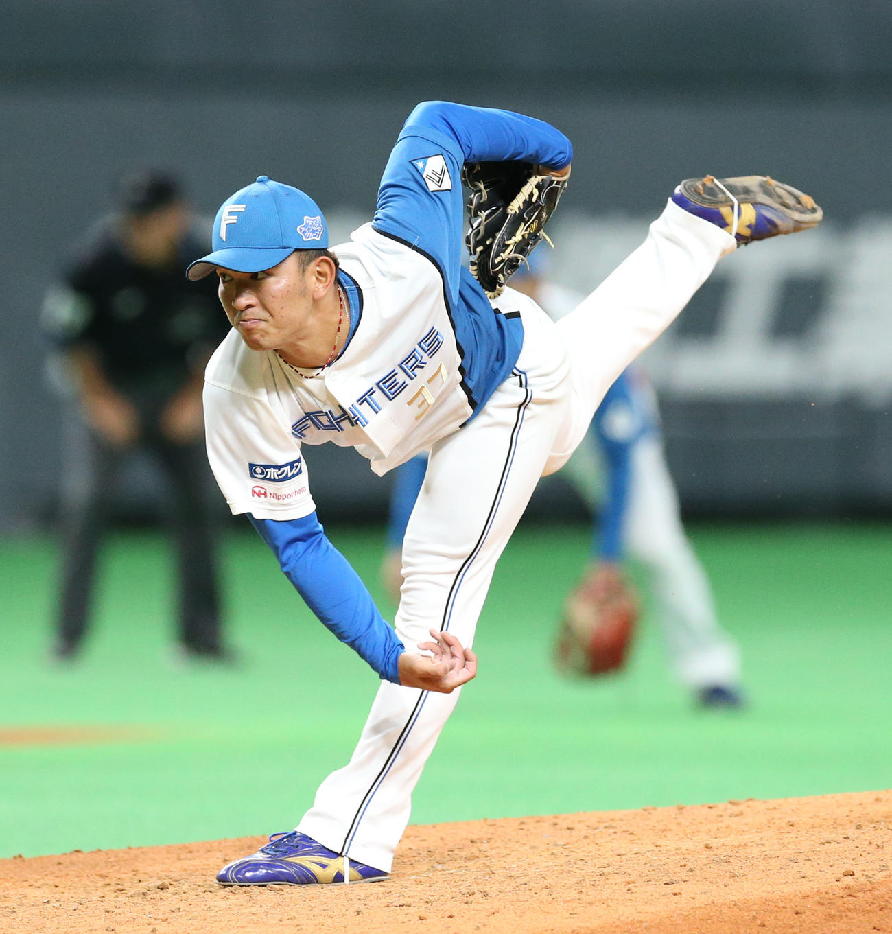 日本ハム対中日　日本ハム2番手の柿木（撮影・佐藤翔太）