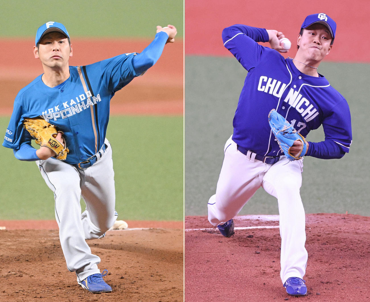 左から日本ハム加藤、中日柳