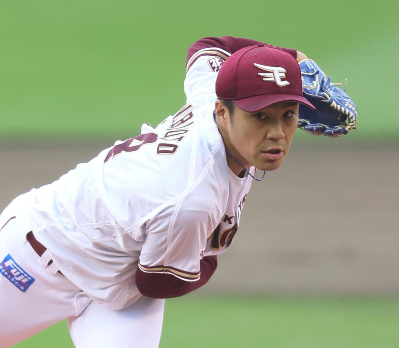 楽天対巨人　7回2失点の楽天則本（撮影・足立雅史）