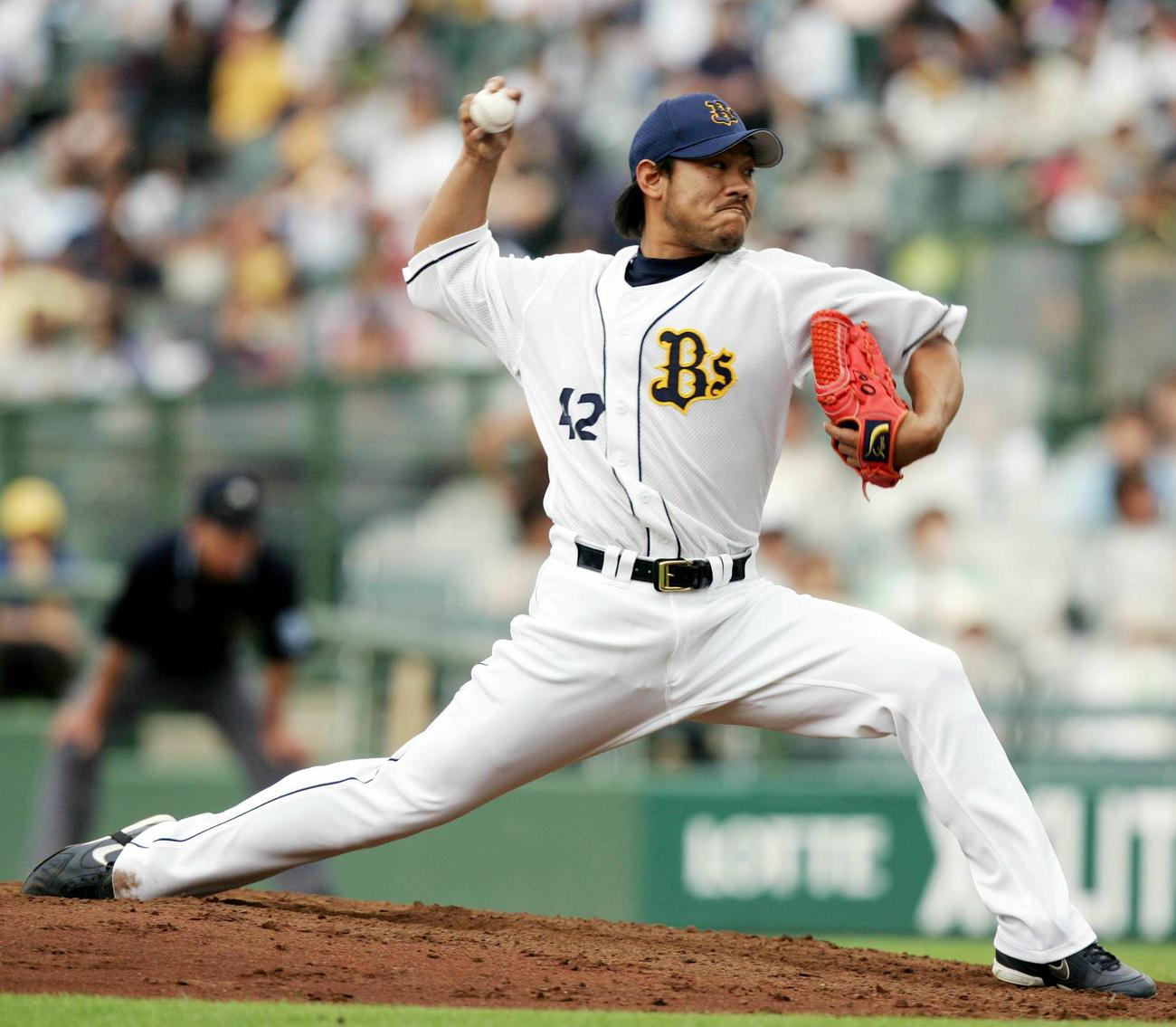 セ・パ交流戦　オリックス対横浜3回戦　好投するオリックス2番手の萩原淳（撮影・栗木一考）＝2006年5月28日、スカイマークスタジアム投球フォーム