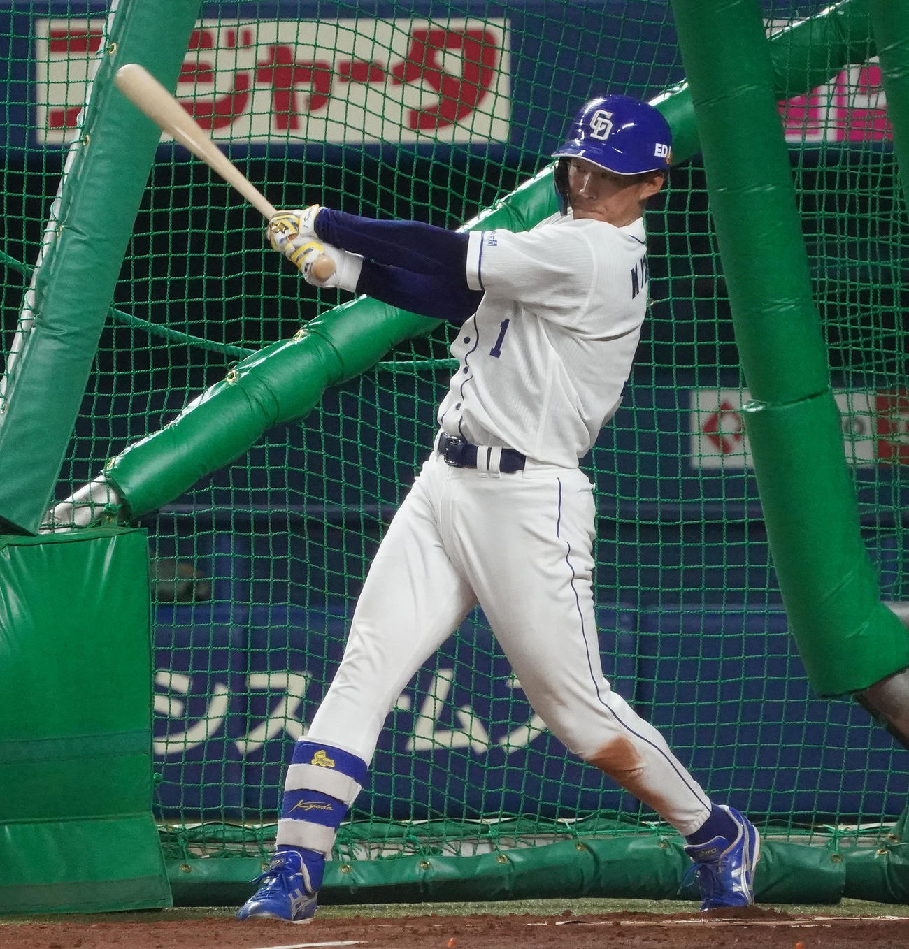 フリー打撃練習をする京田（撮影・森本幸一）
