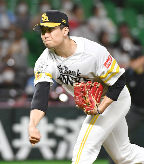 ソフトバンク対楽天　ソフトバンク先発の千賀（撮影・岩下翔太）