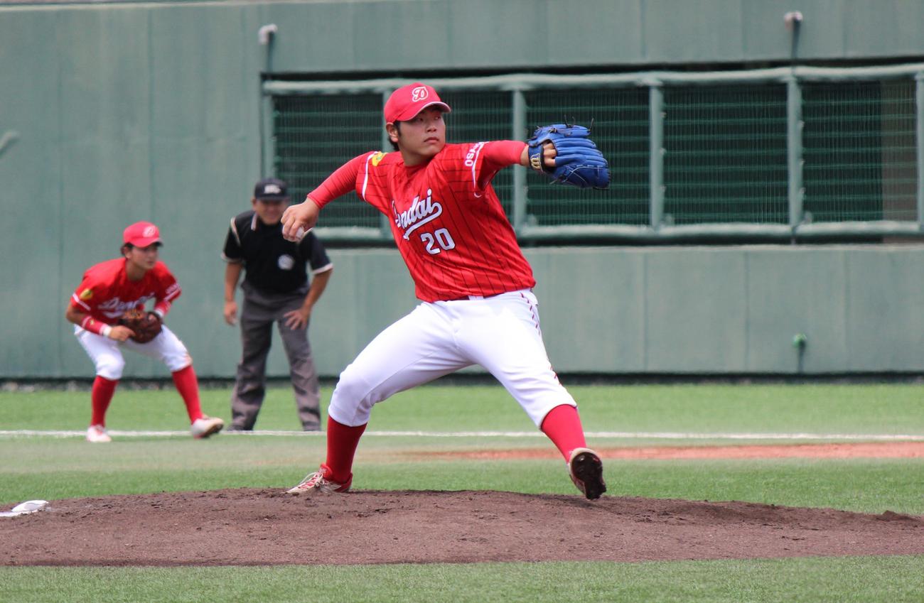 入れ替え戦3回戦　7回1失点と好投した大阪電通大・小島遼太（撮影・柏原誠）
