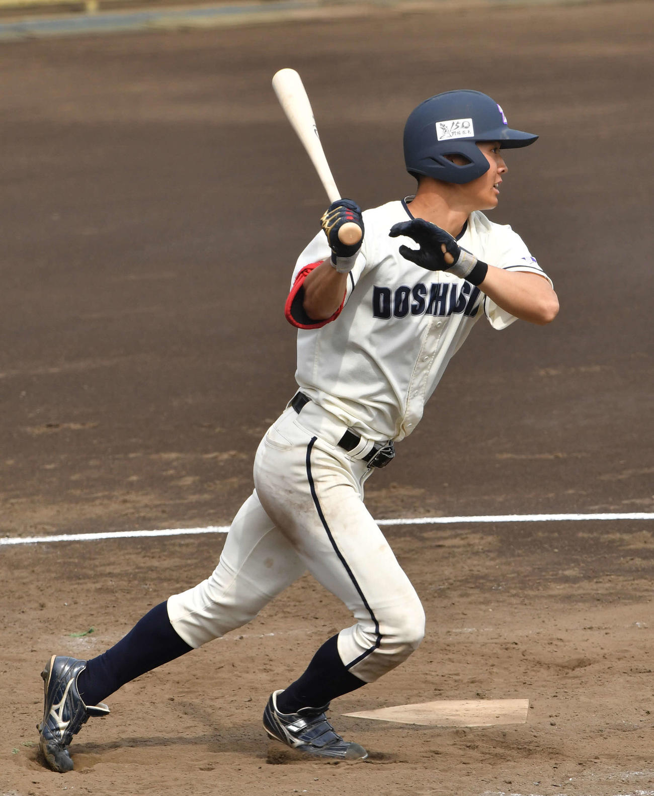 紅白戦、6回、同大・杉浦は右前に適時打を放つ（撮影・柴田隆二）