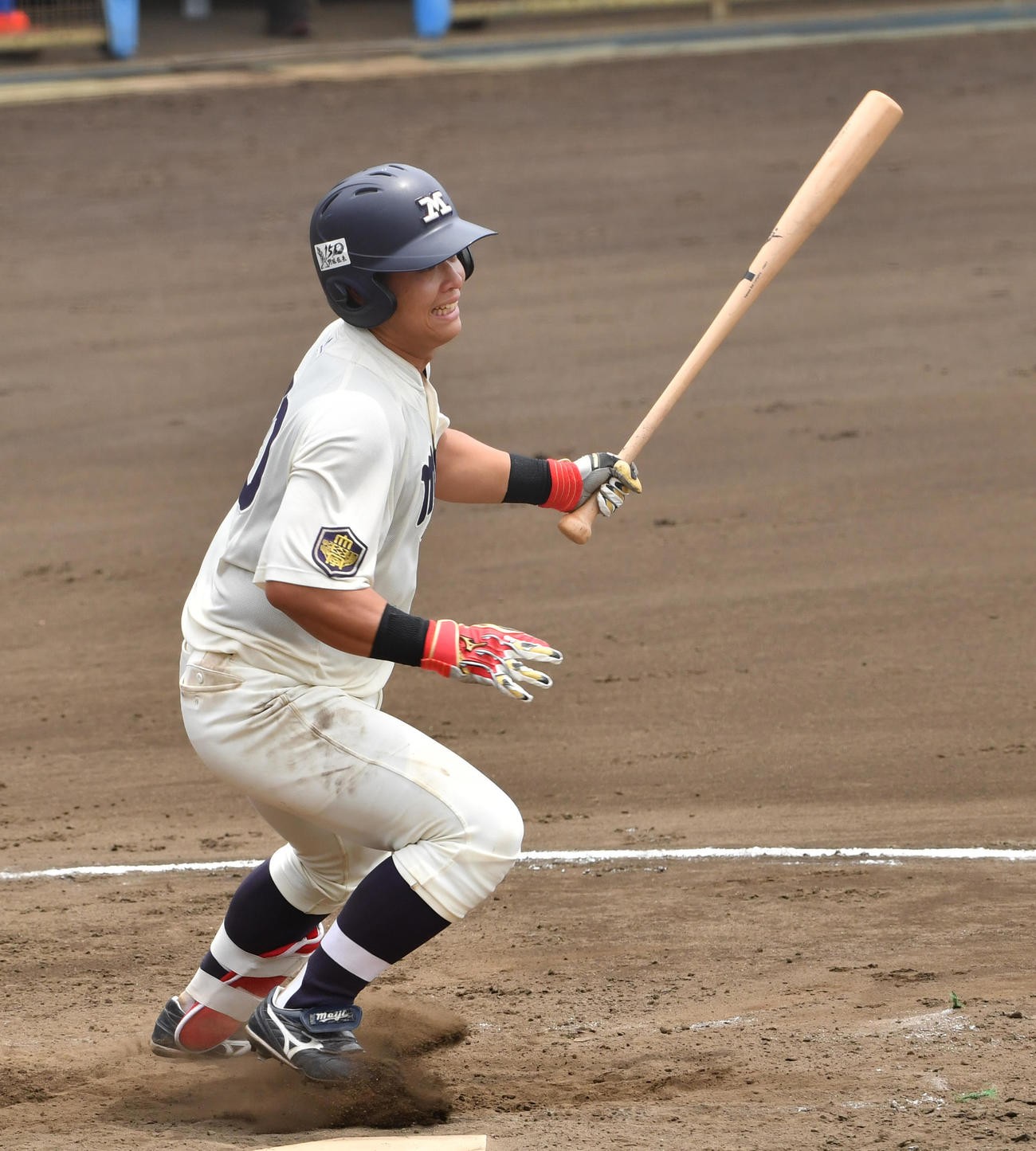 紅白戦、5回、明大・蓑尾は右前に適時打を放つ（撮影・柴田隆二）
