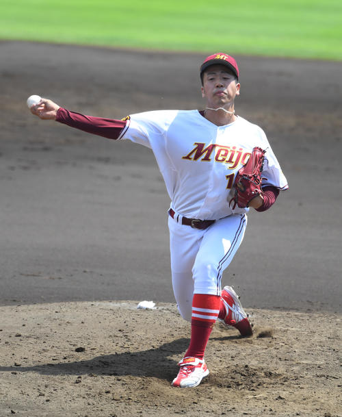 紅白戦に登板した名城大・松本（撮影・柴田隆二）