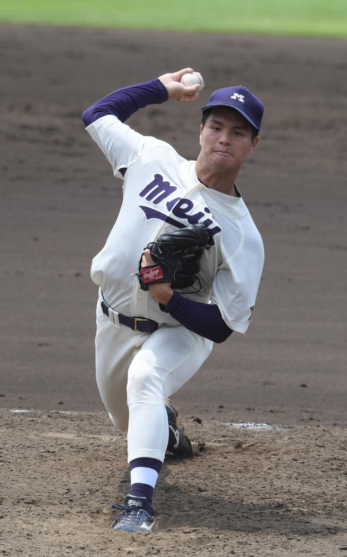 大学日本代表選考合宿、紅白戦に登板した明大・蒔田（撮影・柴田隆二）