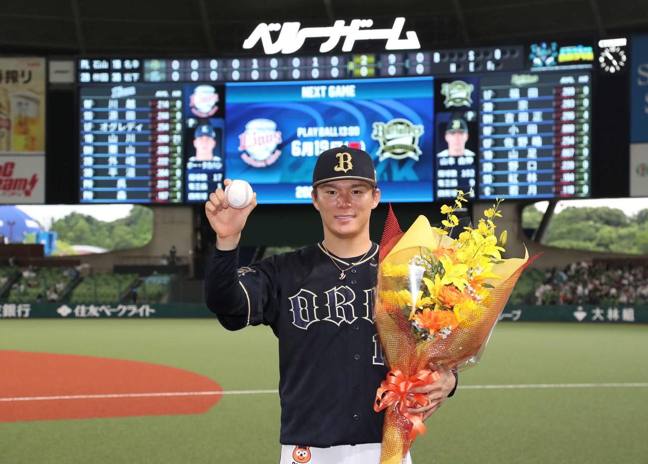 西武対オリックス　西武を相手にノーヒットノーランを達成したオリックス山本（撮影・丹羽敏通）