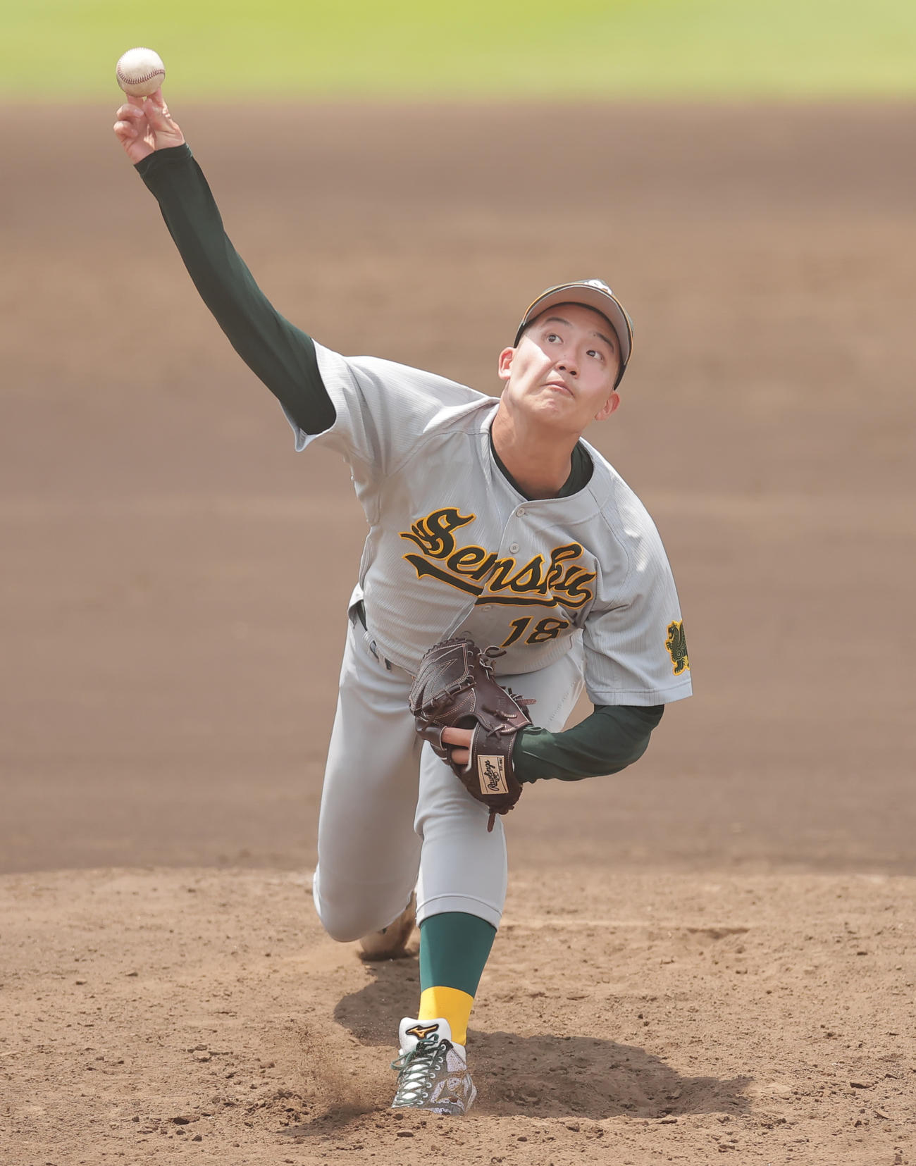 紅白戦で力投する専大・菊地（撮影・野上伸悟）