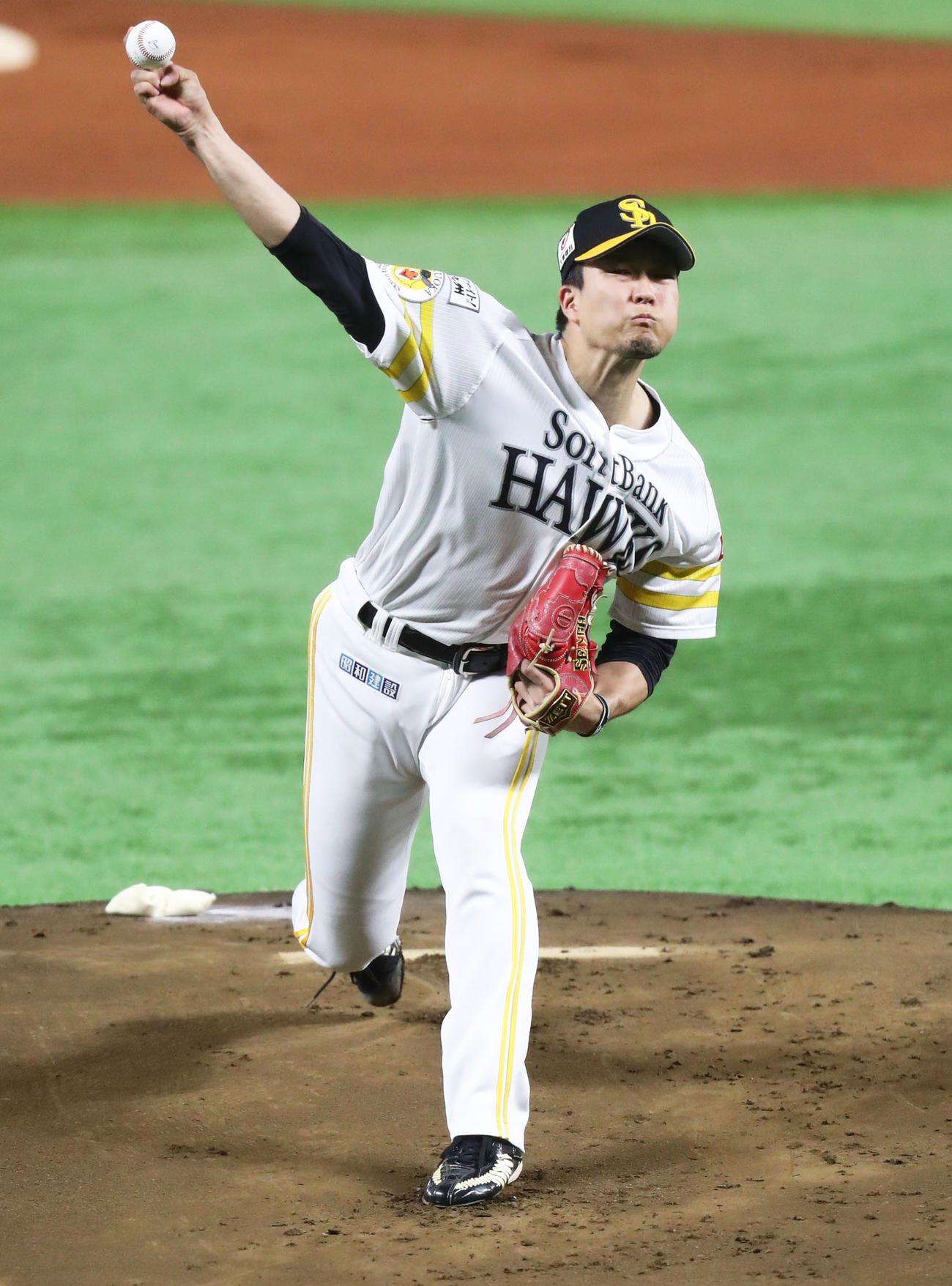 ソフトバンク対日本ハム　ソフトバンク先発の千賀（撮影・屋方直哉）