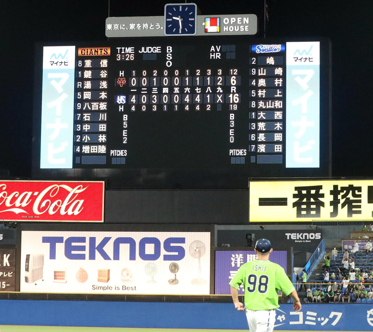 ヤクルト対巨人　16－6で巨人に圧勝したヤクルト（2022年6月24日撮影）
