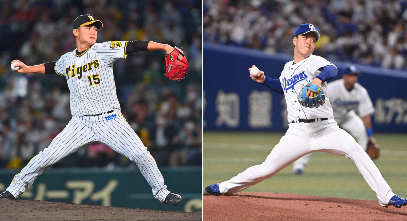 阪神西純矢（左）、中日柳裕也