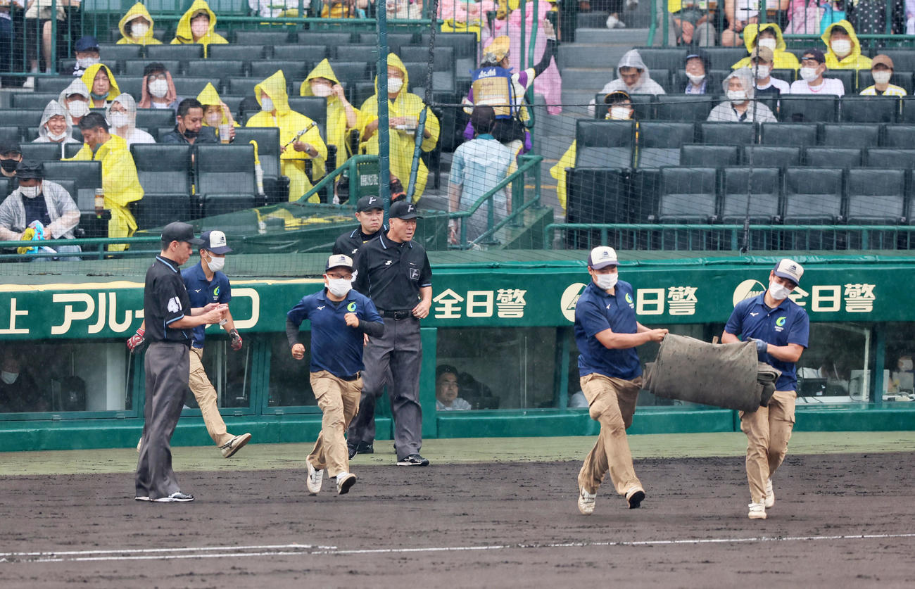 阪神対中日　2回表を終えたところで降雨中断の甲子園（撮影・加藤哉）