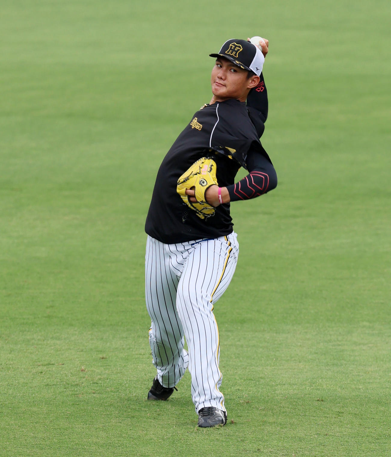 阪神対中日　練習でキャッチボールする西純（撮影・加藤哉）