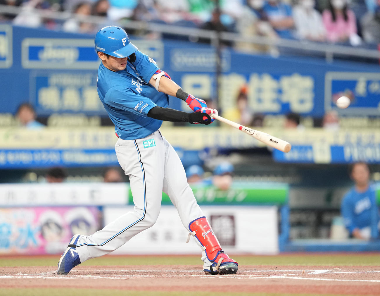 ロッテ対日本ハム　2回表日本ハム無死、先制の左越えソロ本塁打を放つ野村（撮影・鈴木みどり）