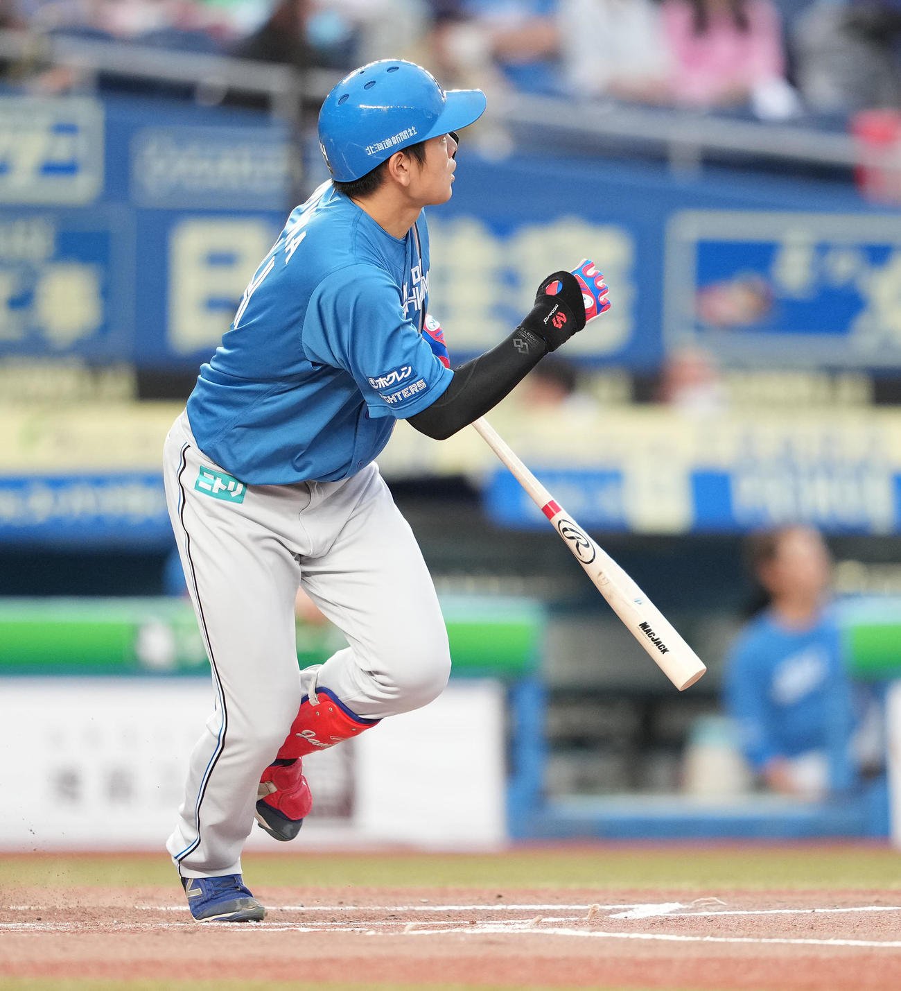 ロッテ対日本ハム　2回表日本ハム無死、先制の左越えソロ本塁打を放つ野村（撮影・鈴木みどり）