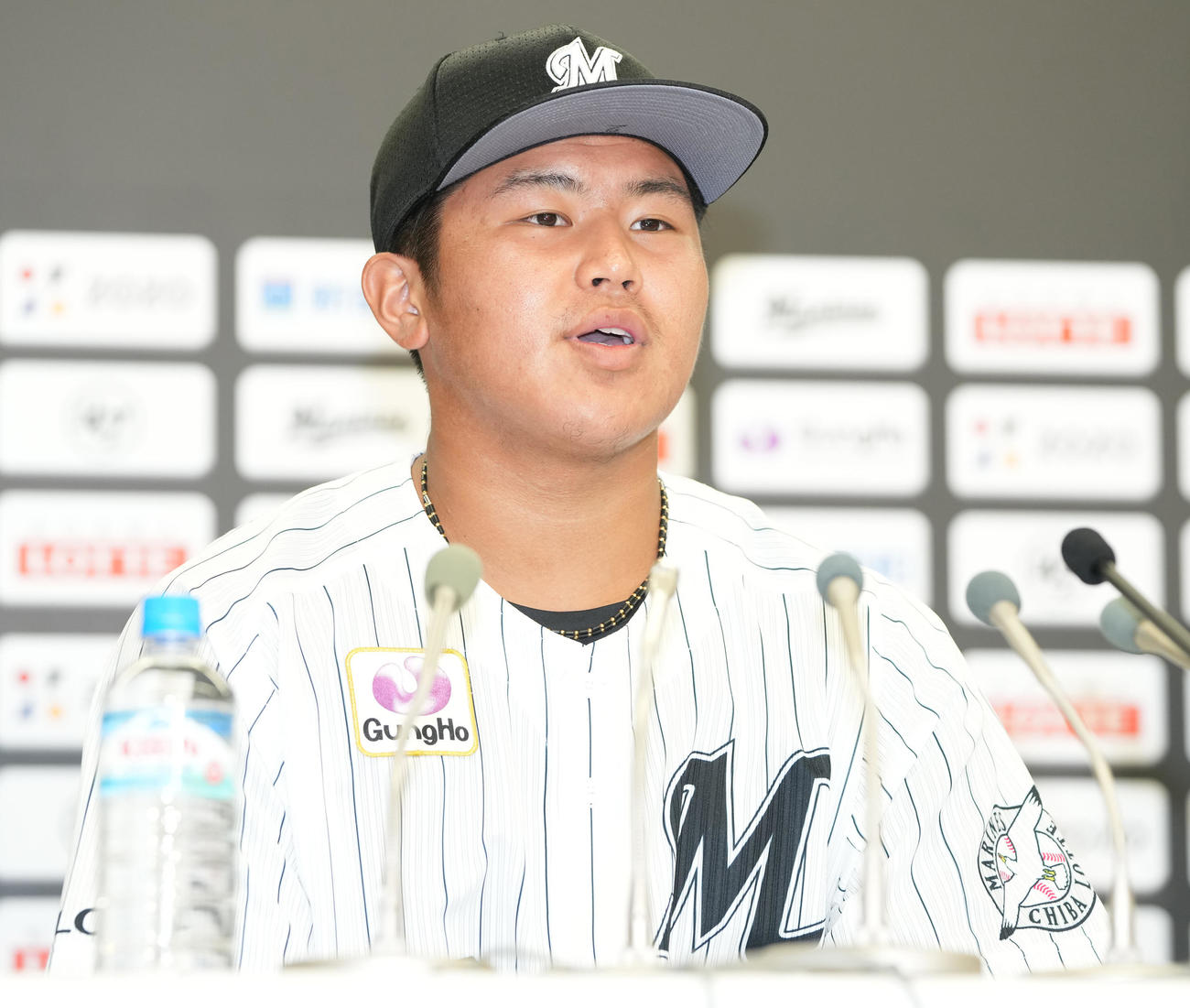 マイナビオールスター2022にファン投票で選ばれ会見するロッテ松川（撮影・鈴木みどり）