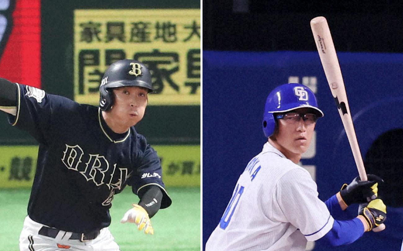 オリックス後藤駿太（左）と中日石岡諒太