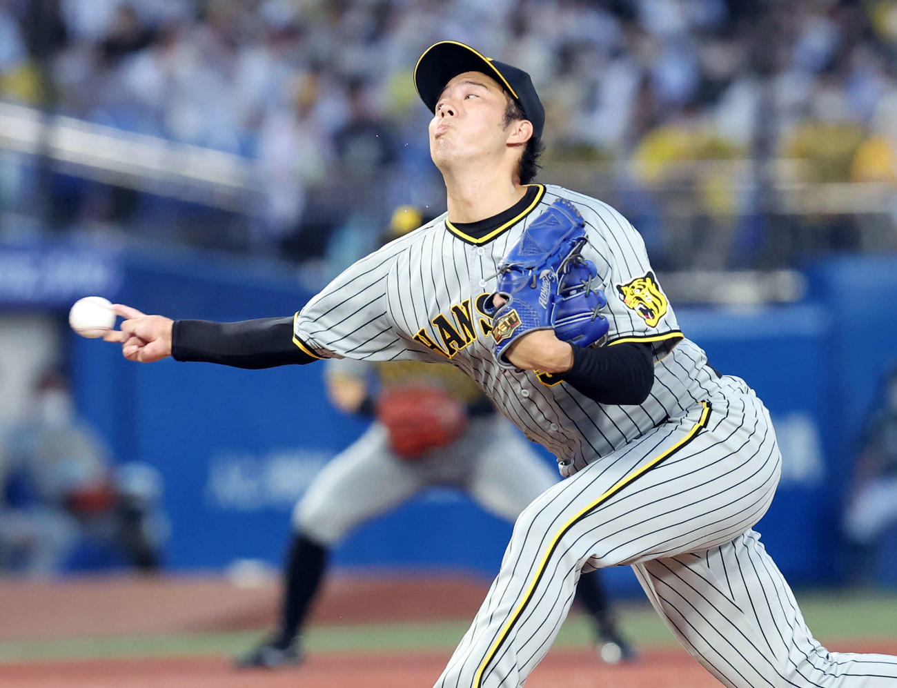 ヤクルト対阪神　力投する阪神先発の青柳（撮影・浅見桂子）