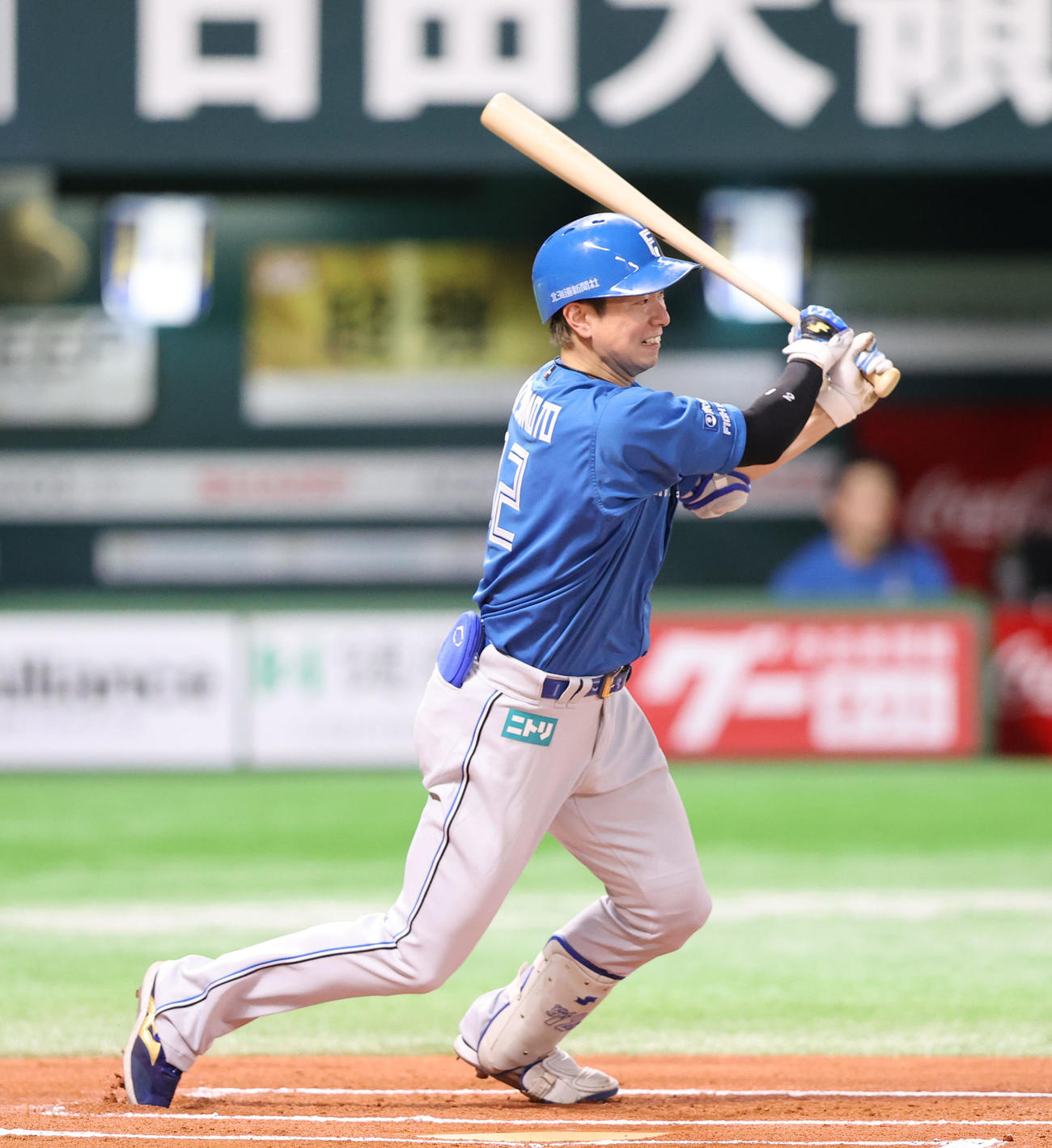 ソフトバンク対日本ハム　6回表日本ハム無死、松本剛は中前安打を放つ（撮影・梅根麻紀）