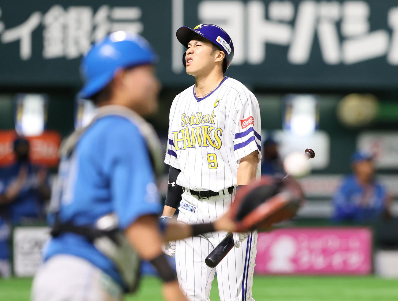 ソフトバンク対日本ハム　4回裏ソフトバンク2死、柳田悠岐は捕邪飛に終わる（撮影・梅根麻紀）