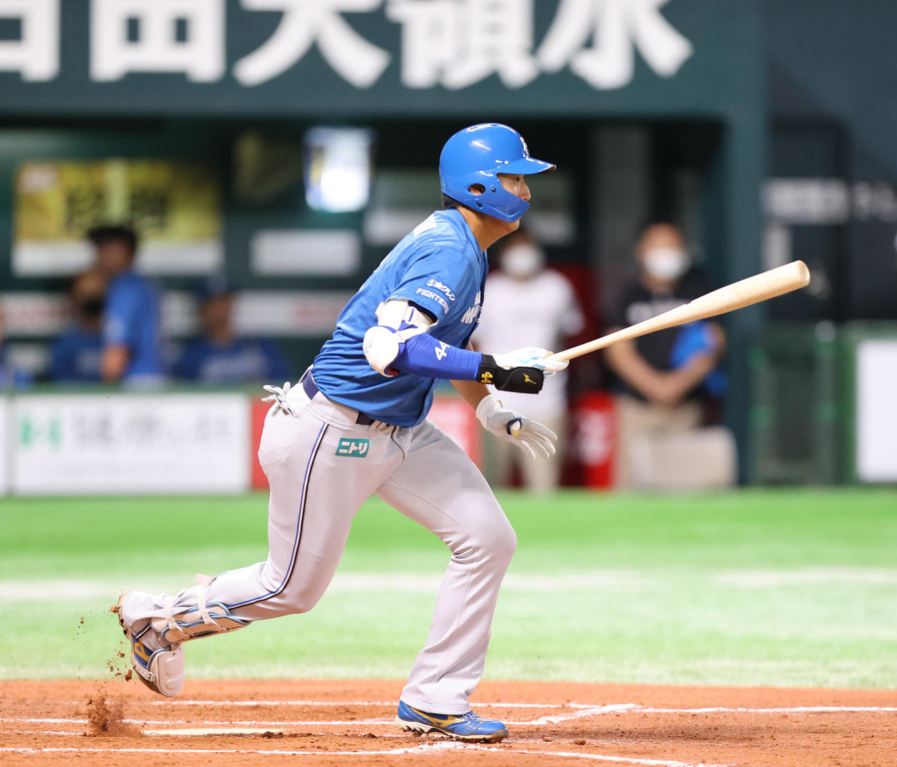 ソフトバンク対日本ハム　7回表日本ハム1死、阪口楽は中前安打を放つ（撮影・梅根麻紀）