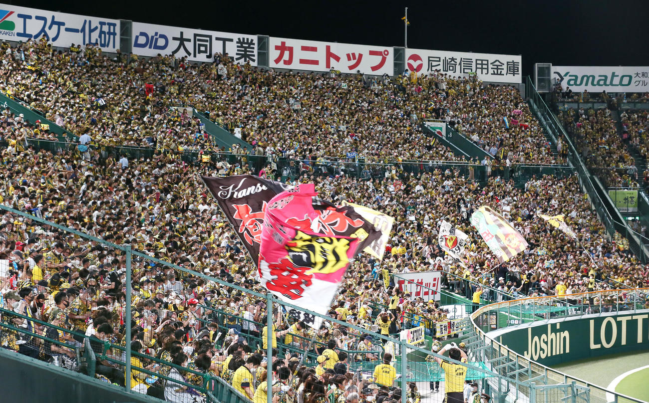 阪神対巨人　ラッキー7で盛り上がる阪神ファン（撮影・上山淳一）