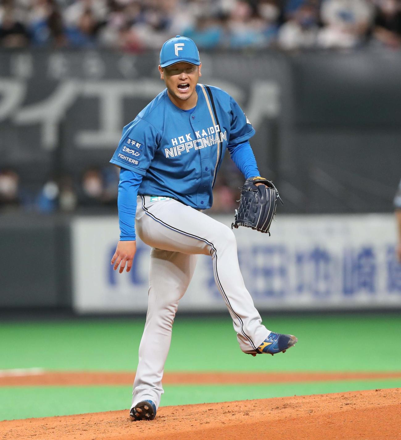 日本ハム対西武　叫びながら力投する池田（撮影・黒川智章）