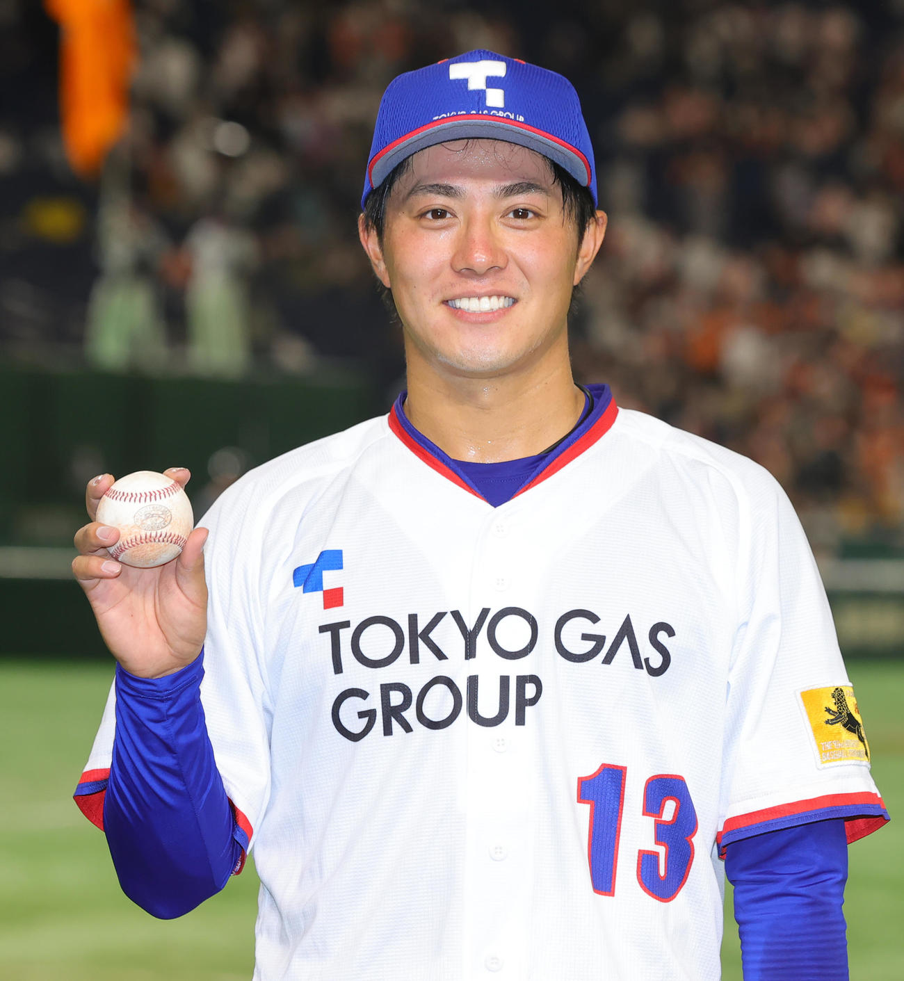 JR東海対東京ガス　完封で初戦に勝利し笑顔の東京ガス・益田（撮影・野上伸悟）