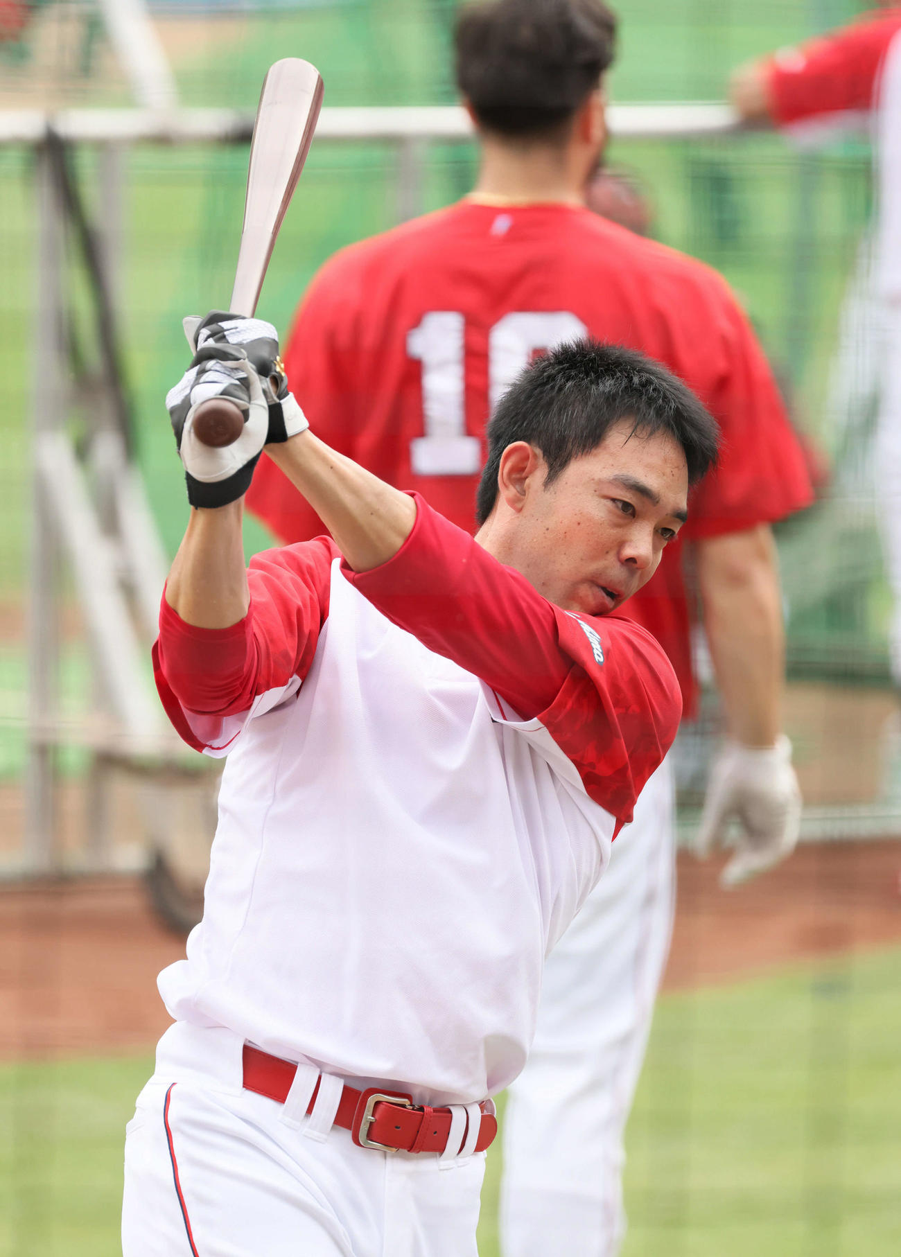 広島対阪神　試合前練習　打撃練習をする広島秋山（撮影・加藤孝規）
