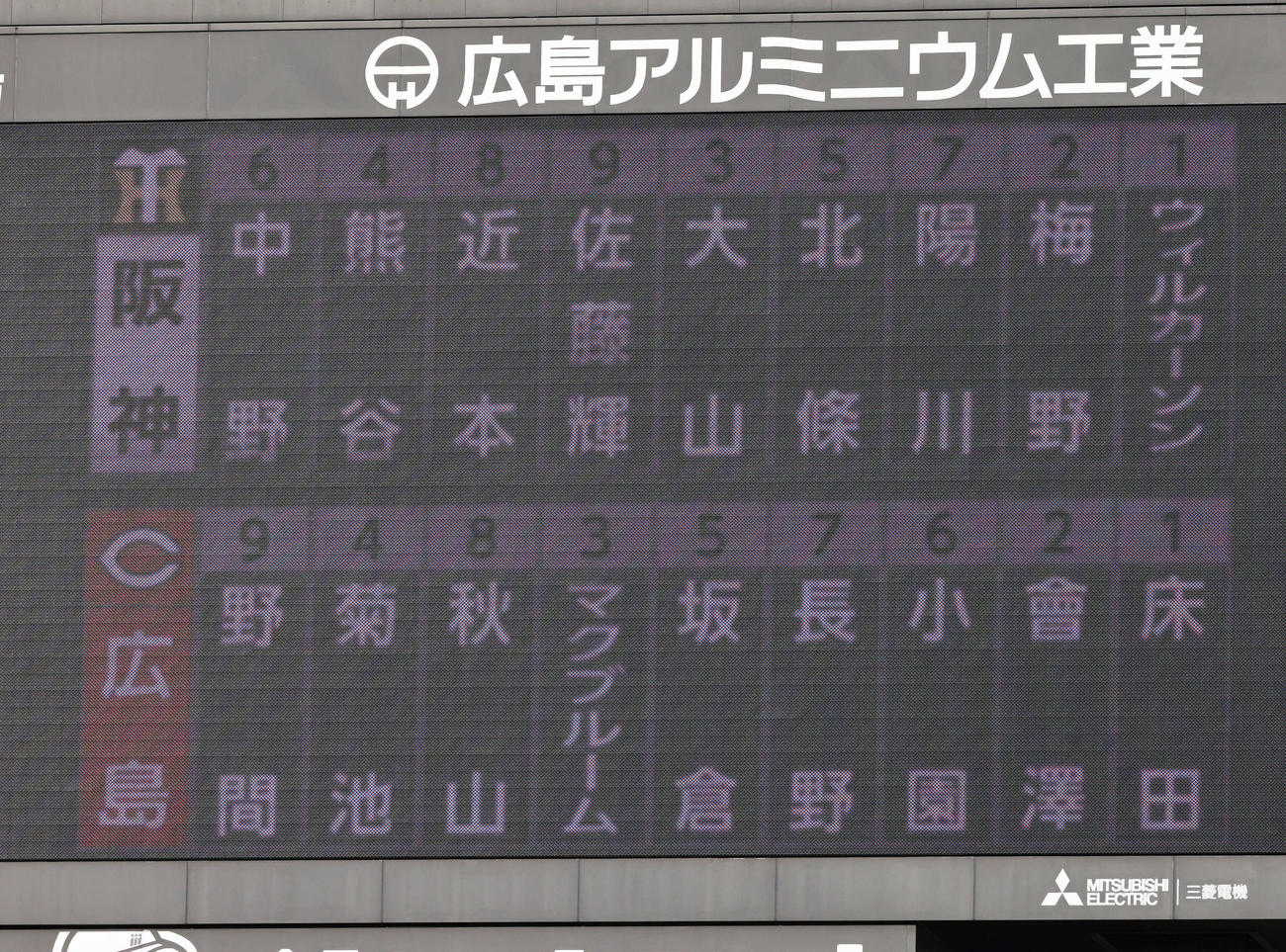 広島対阪神　両軍スタメン（撮影・加藤孝規）