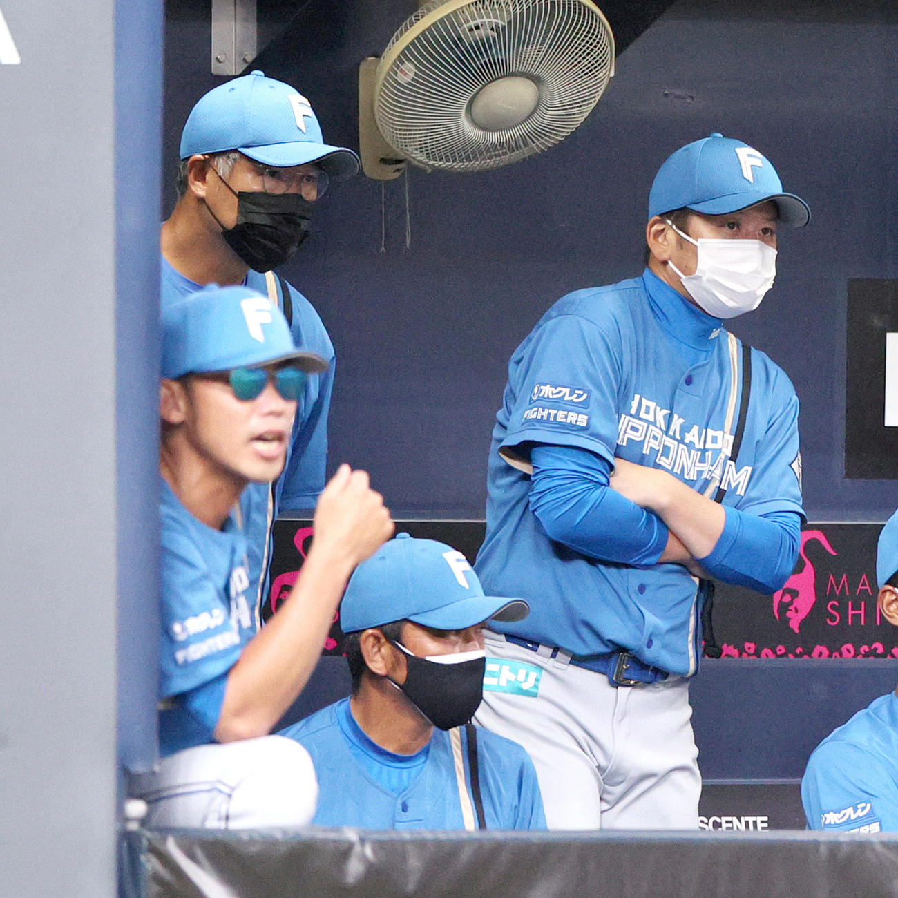 オリックス対日本ハム　4回、日本ハム木田監督代行（左上）はベンチから戦況を見る（撮影・上山淳一）