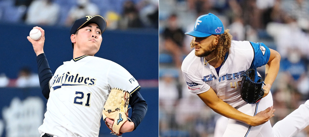 オリックス竹安大知（左）、日本ハム・ポンセ