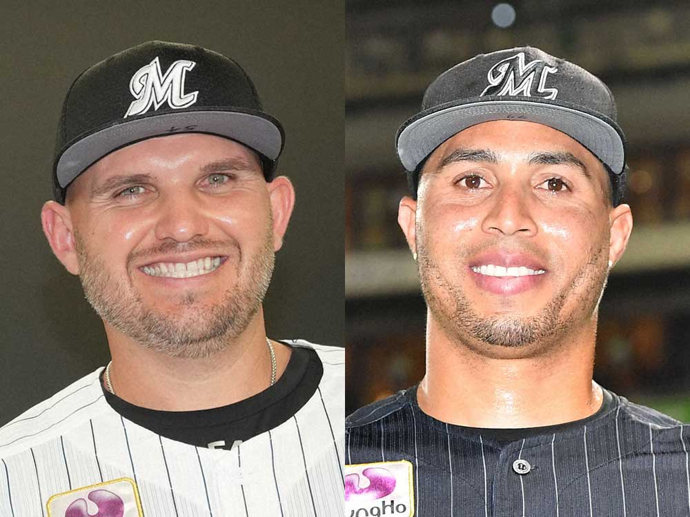 ロッテのブランドン・レアード（左）とレオネス・マーティン