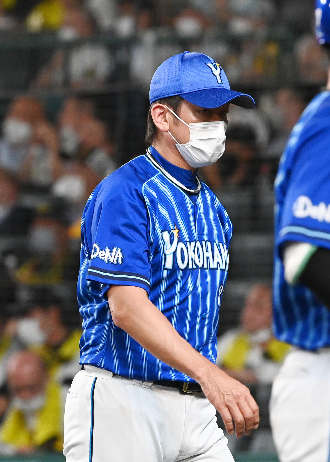 阪神対DeNA 5回、坂本裕哉の交代を告げた三浦監督（撮影・前岡正明）