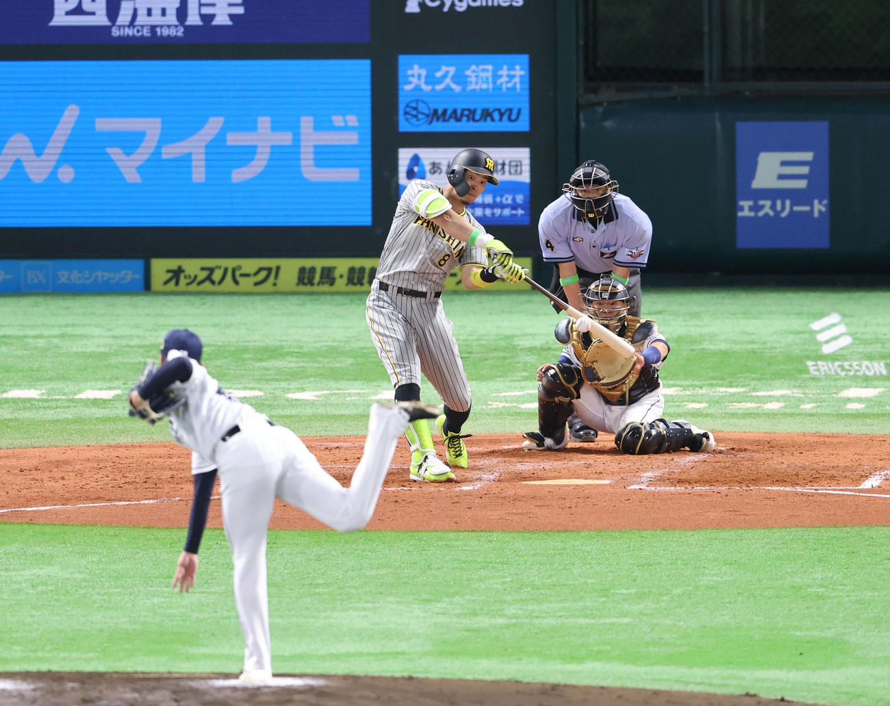 全パ対全セ　4回表全セ無死、佐藤輝明は空振りの三振に終わる（撮影・梅根麻紀）