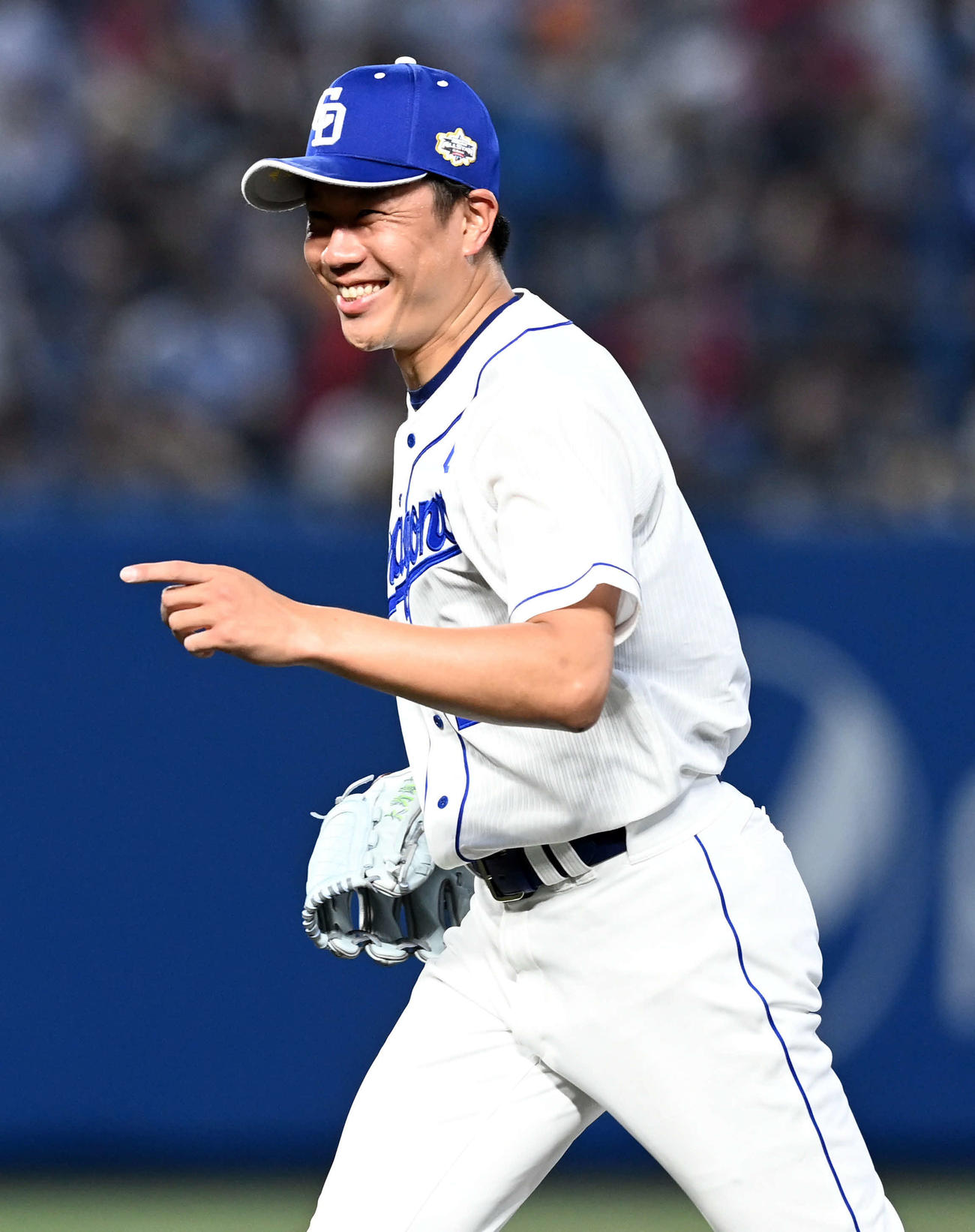 全セ対全パ　3回からマウンドに上がった全セの2番手大野雄（撮影・たえ見朱実）