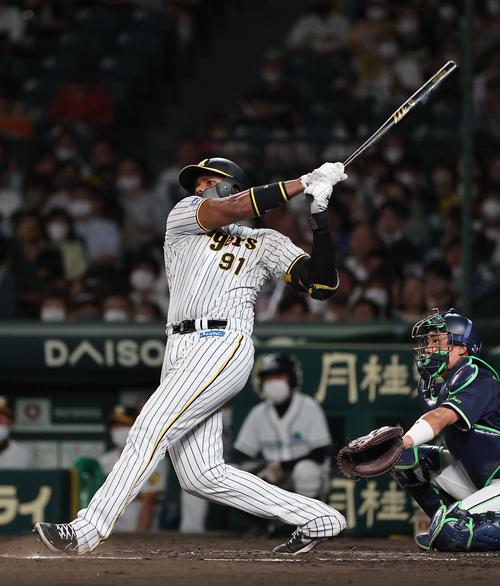 阪神対ヤクルト 4回裏阪神無死、ロドリゲスは左越えにソロ本塁打を放つ(撮影・上田博志)