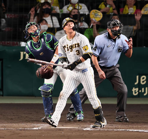 阪神対ヤクルト 8回裏阪神無死、大山は左越えソロ本塁打を放つ(撮影・加藤哉)