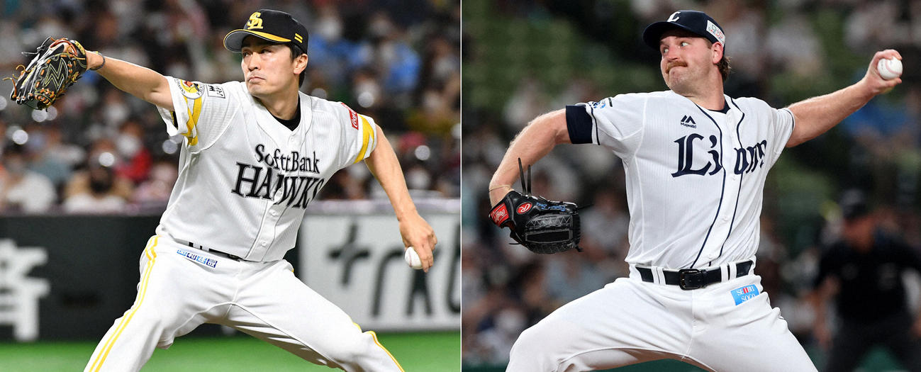 ソフトバンク和田毅（左）、西武エンス